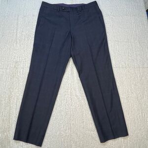 Ted Baker London Blue Slim Fit Straight Flat Front Wool Dress Pants Size 35R